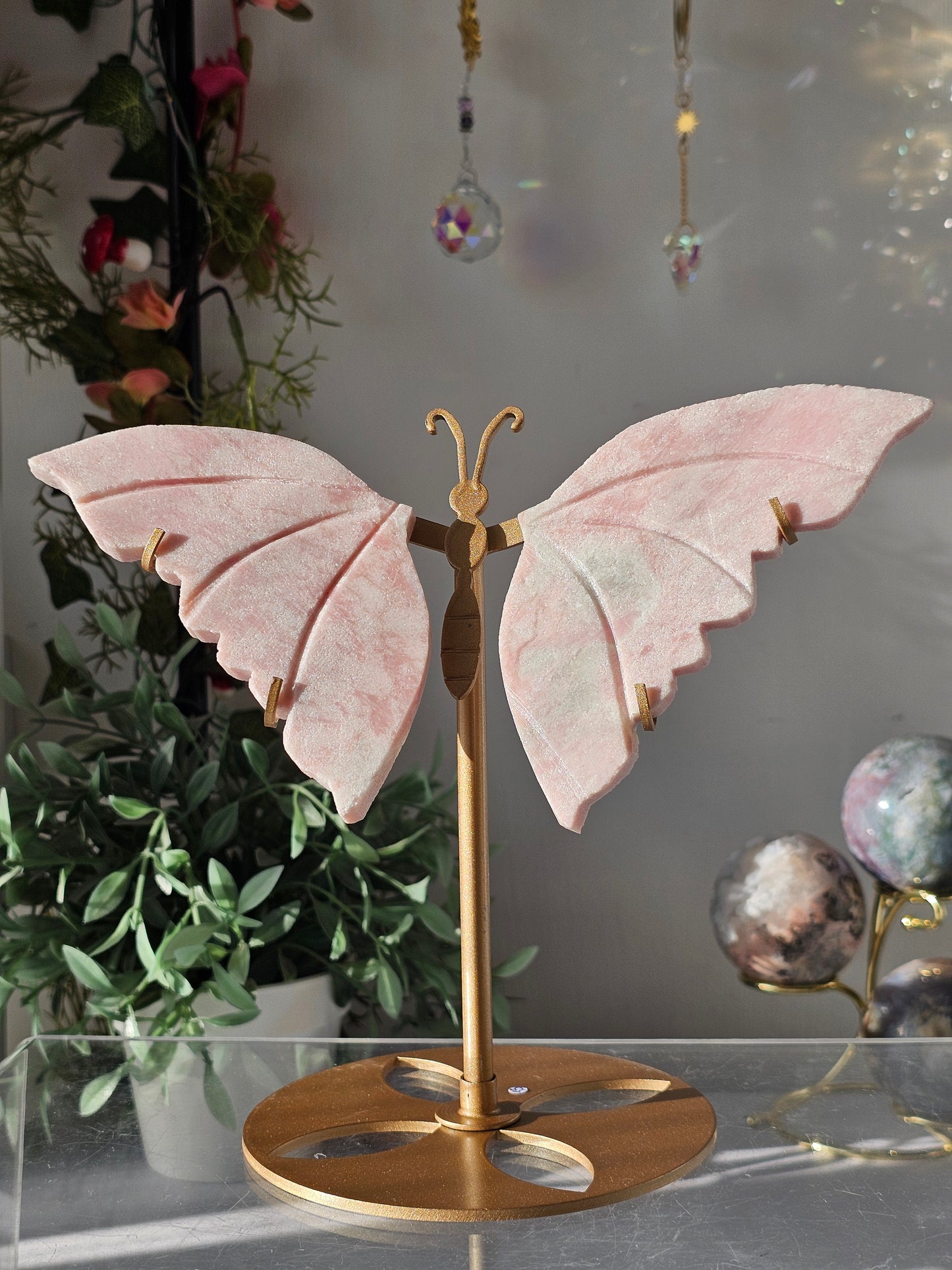 Pink Opal Butterfly Wings on Custom Stand - MAS0818