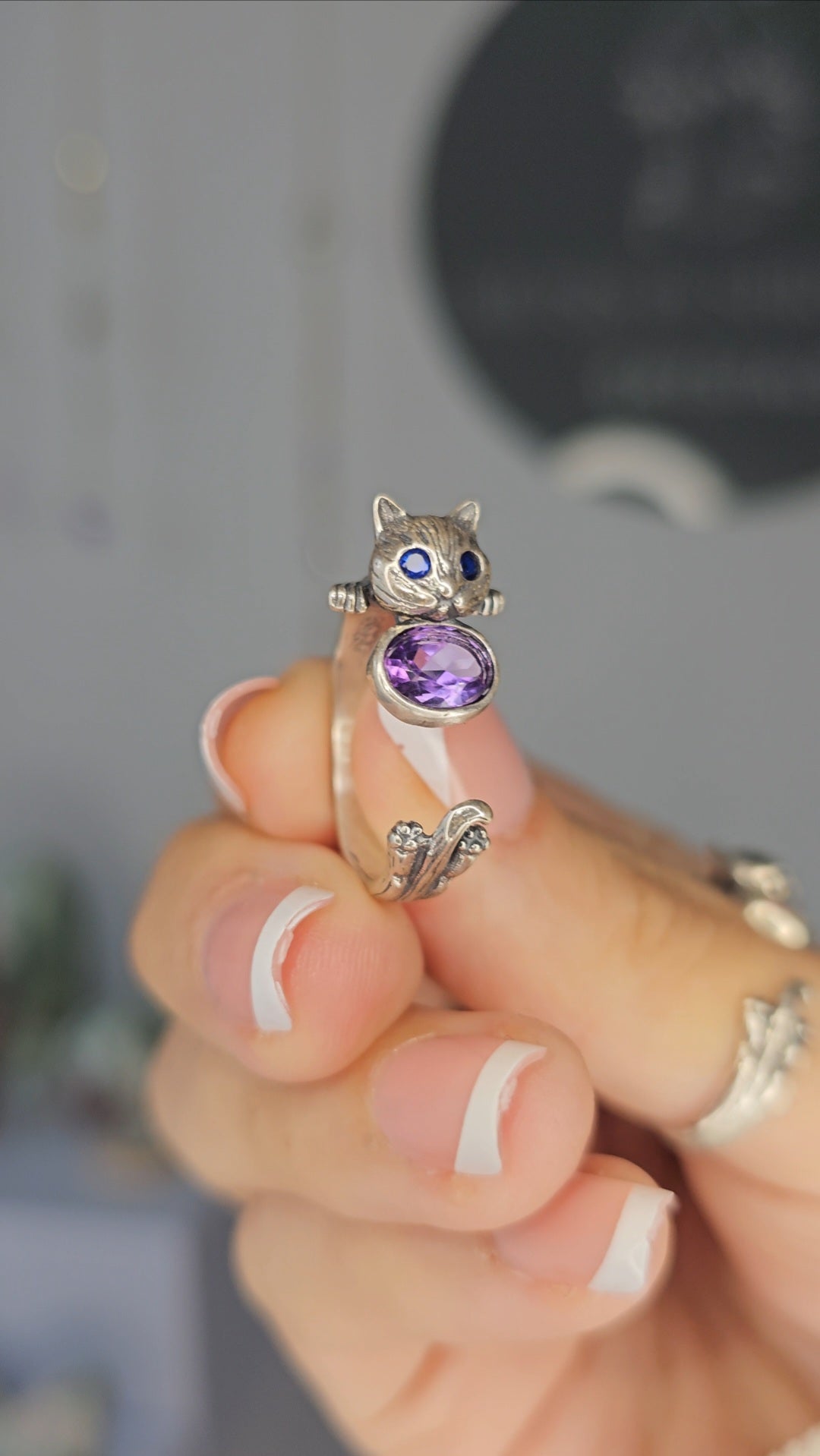 S925 Silver Adjustable Cat Ring - MAS0657