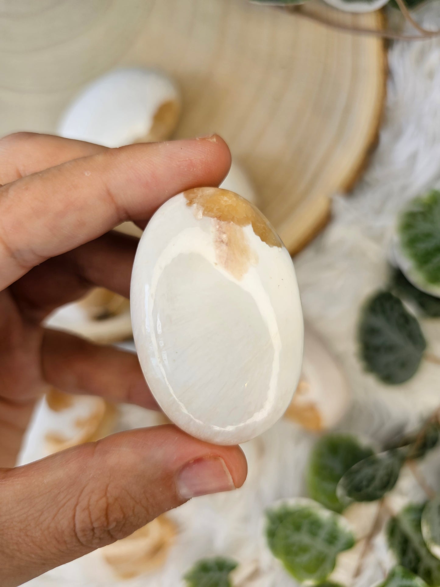 Stilbite with Scolecite Palm Stone - MAS0588