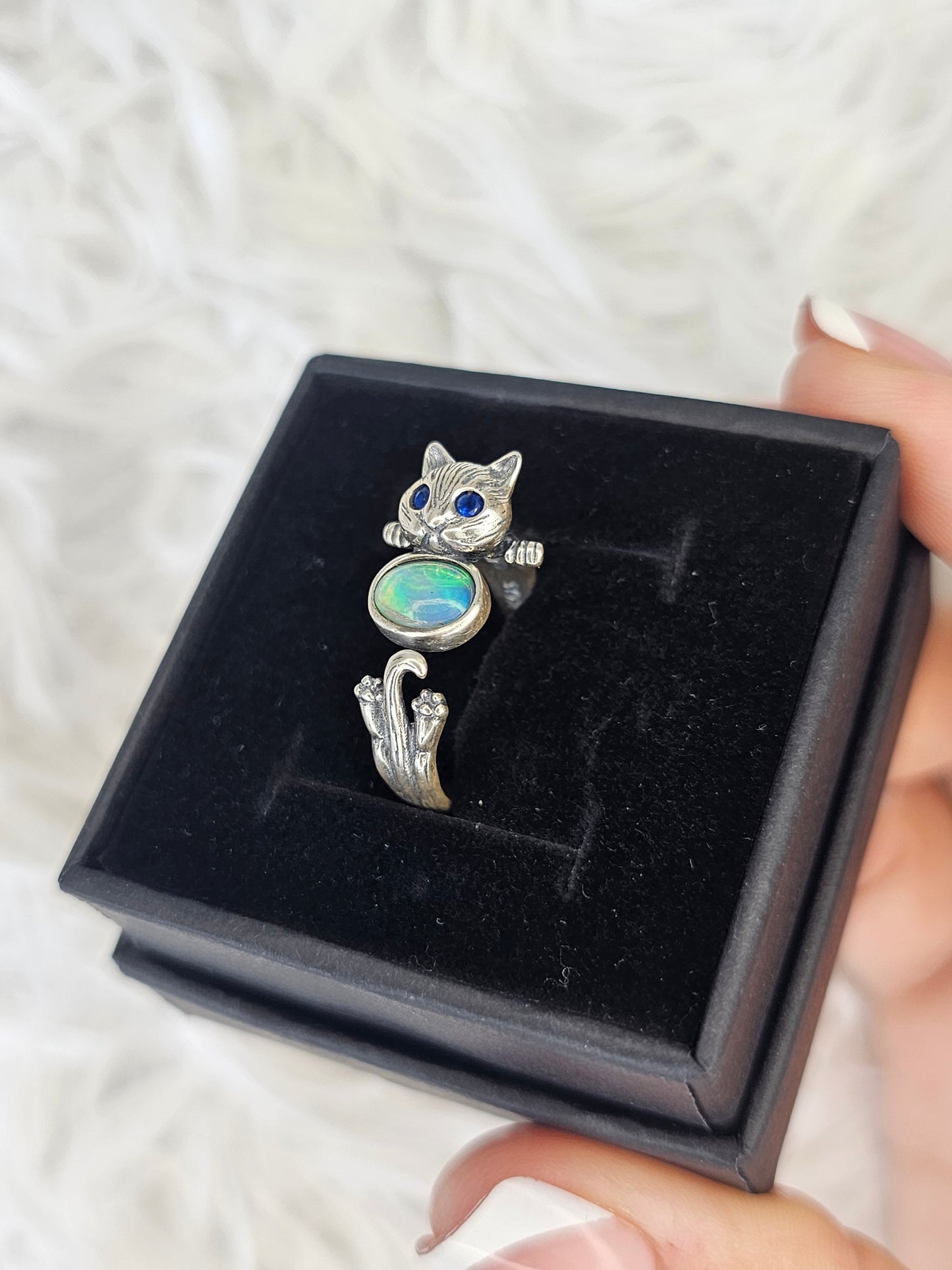 S925 Silver Adjustable Cat Ring - MAS0933