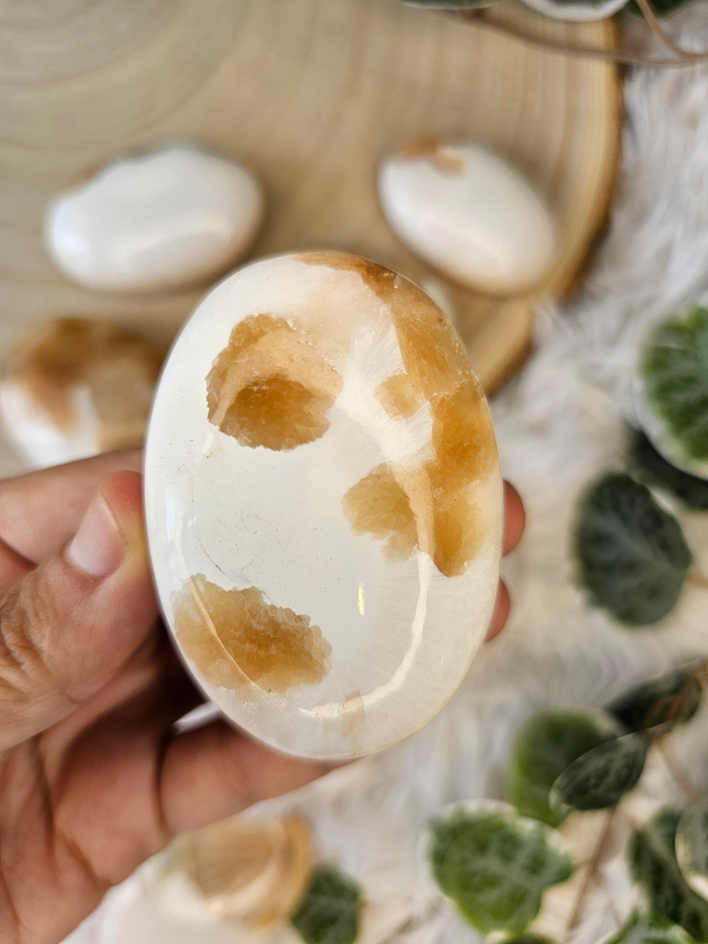 Stilbite with Scolecite Palm Stone - MAS0588