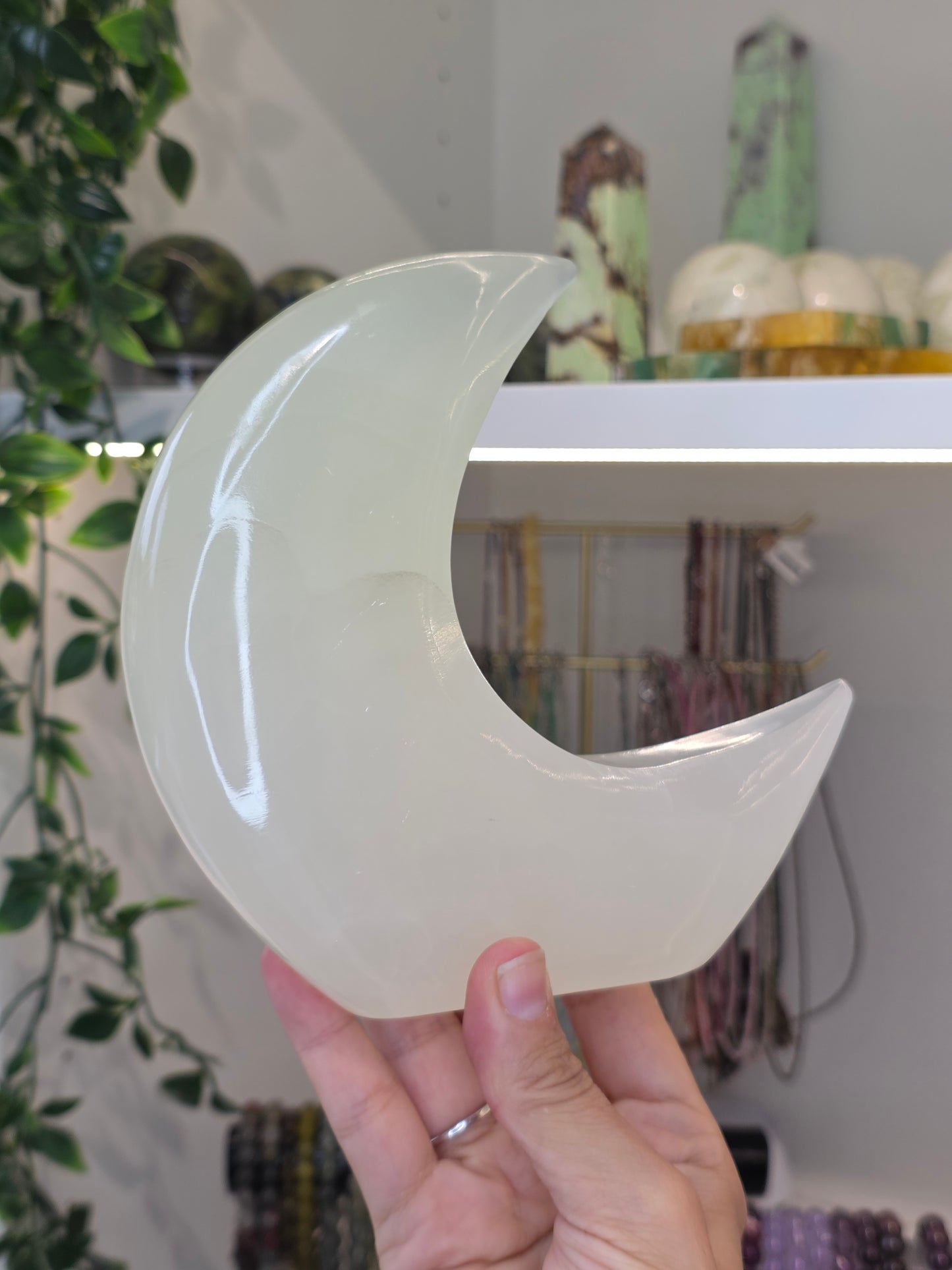 Mexican Onyx Freestanding Moon - Green Calcite - B