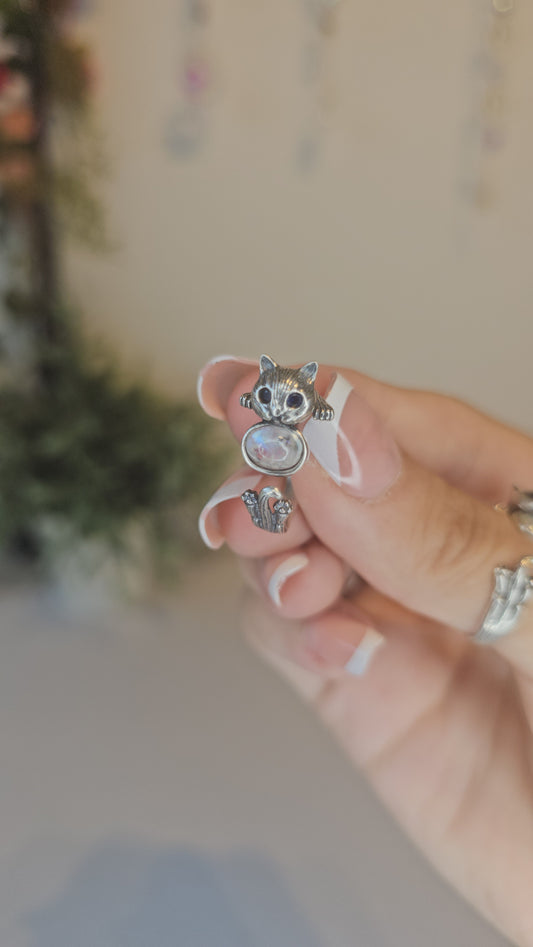 S925 Silver Adjustable Cat Ring - MAS0657