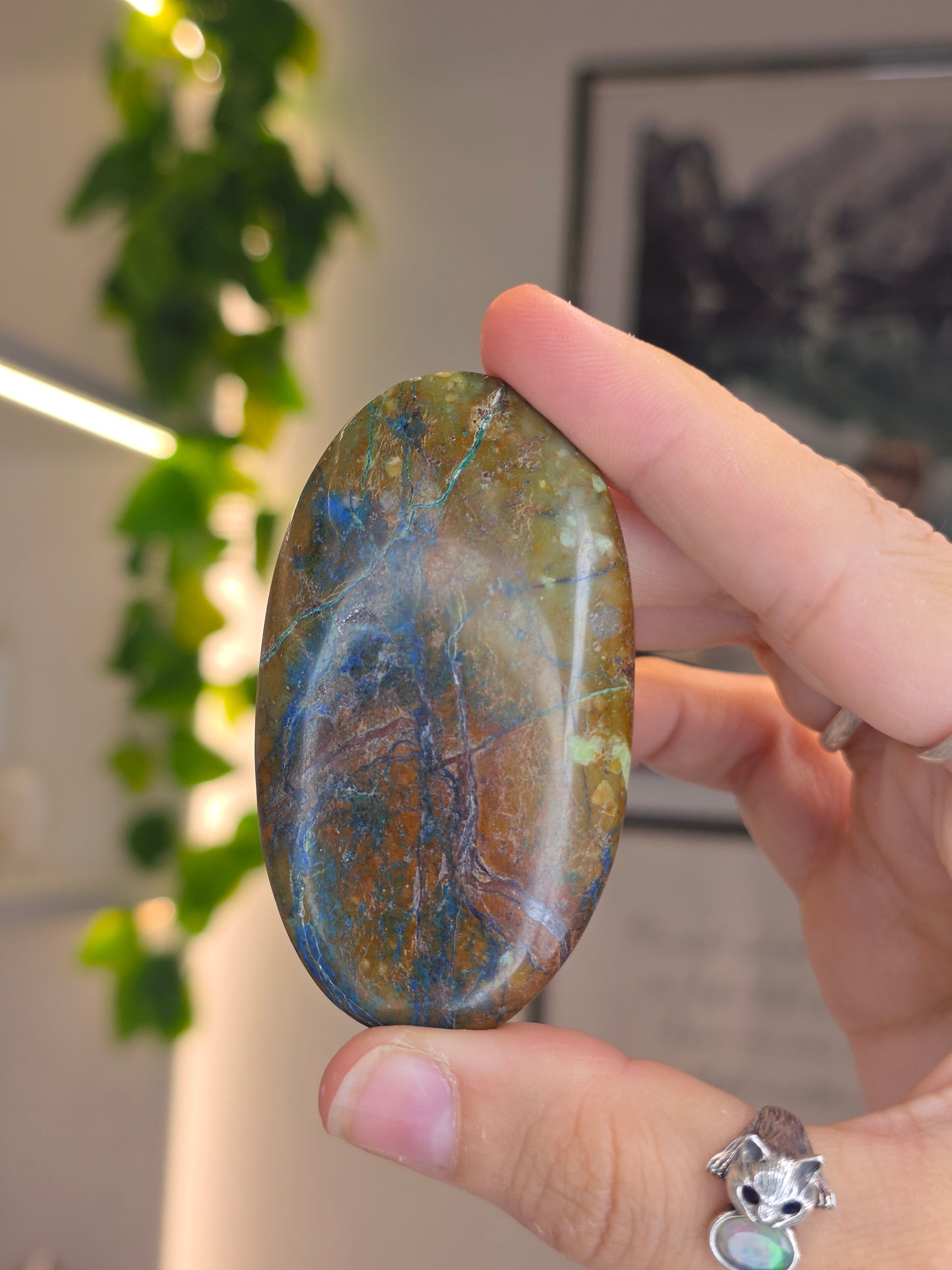 Rare Azurite in Yellow Quartz Palm Stones