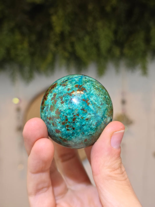 Peruvian Chrysocolla with Copper and Malachite Sphere C