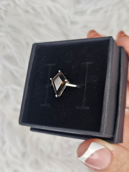 S925 Silver Adjustable Smokey Quartz Ring - MAS0952