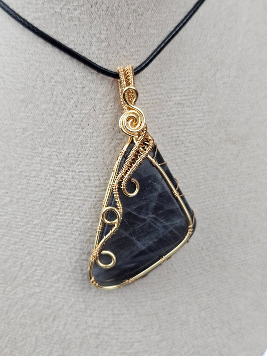 Labradorite pendant wrapped in gold plated wire - MAS0761