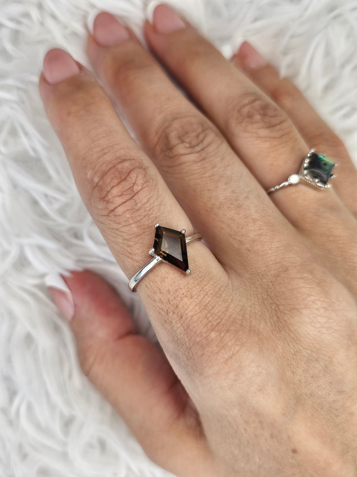 S925 Silver Adjustable Smokey Quartz Ring - MAS0952