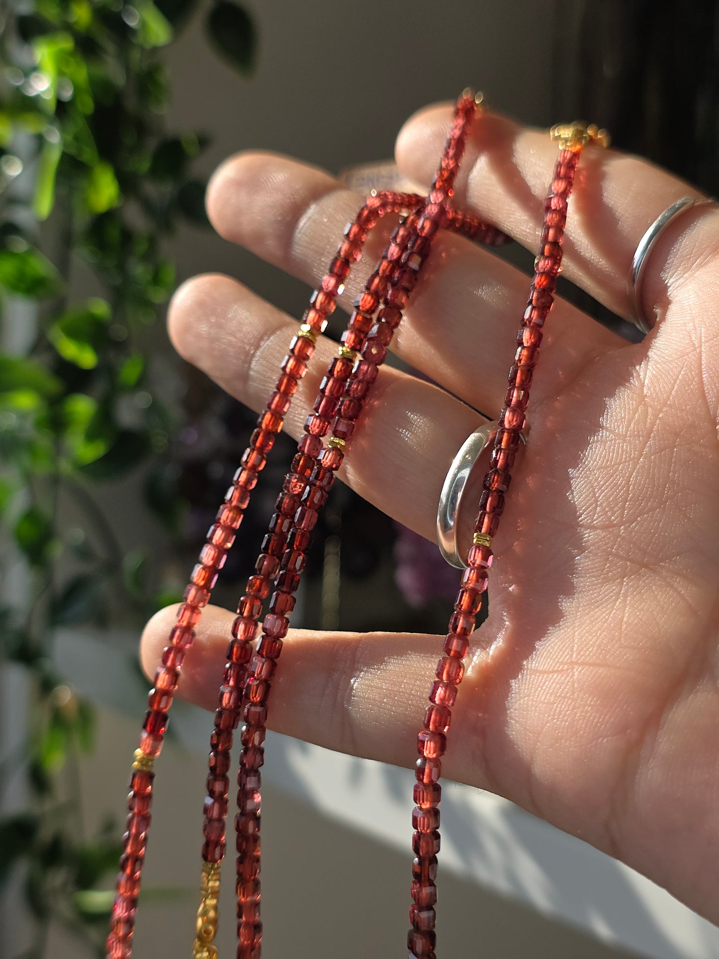 High Quality Garnet Facetted Bead necklace with S925 Spacers coated in 18ct Gold