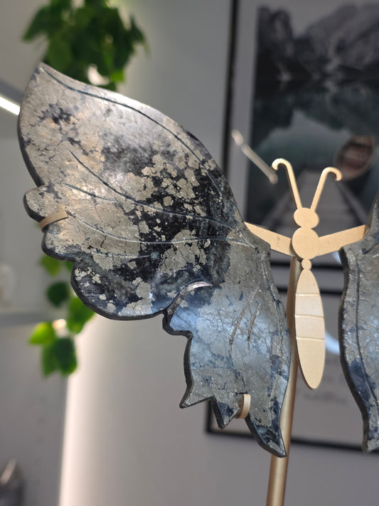 Pyrite Butterfly Wings on Custom Stand - C