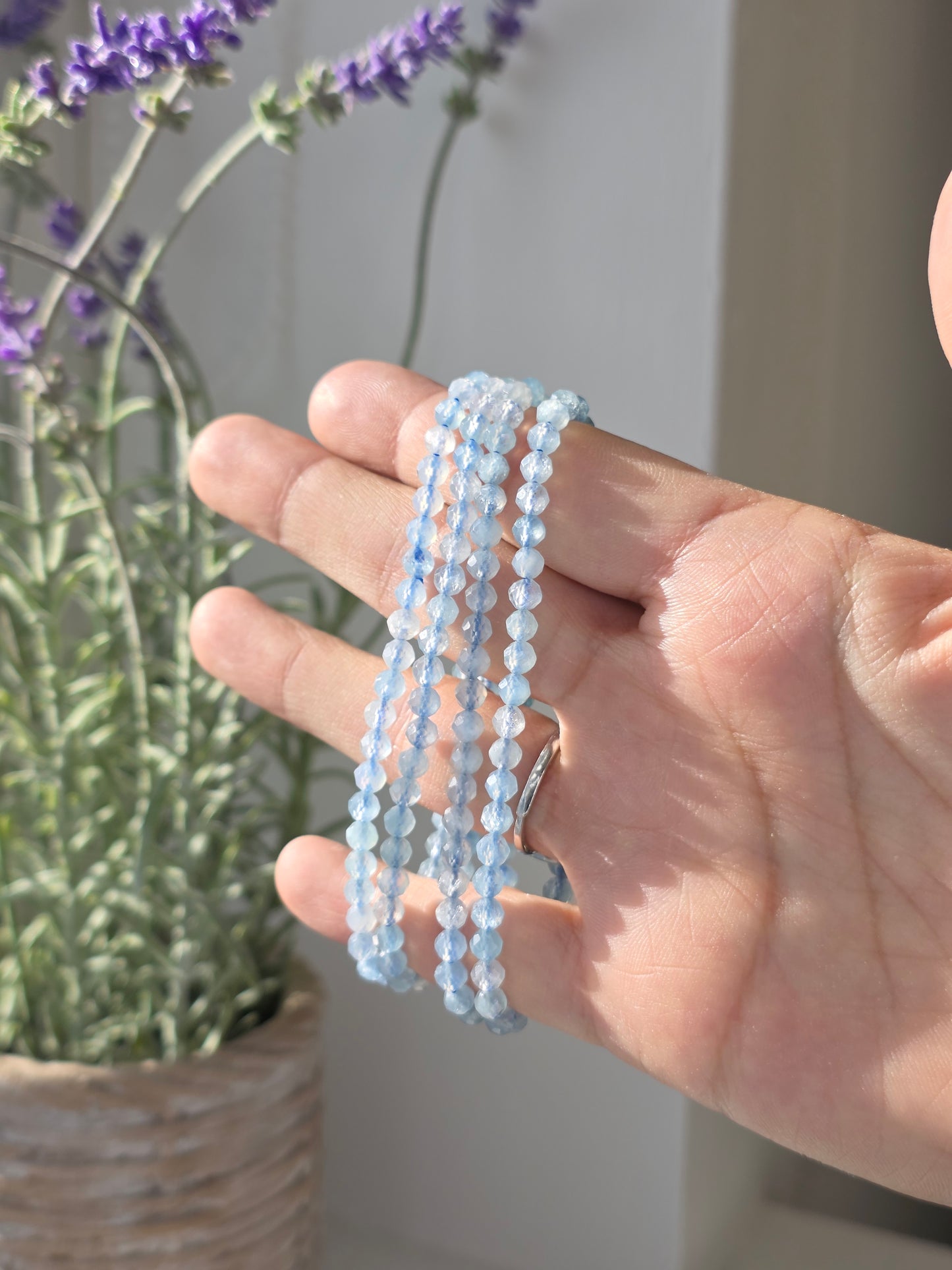 Aquamarine - Round Facetted Bracelet 4mm