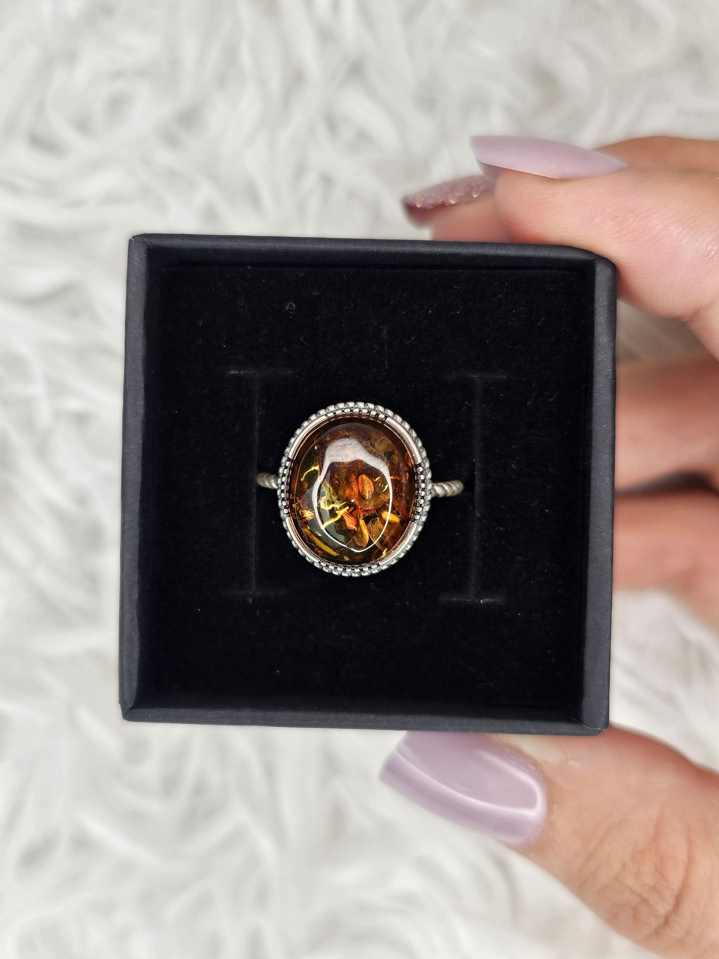 S925 Silver Adjustable Flower Amber Ring - MAS1037
