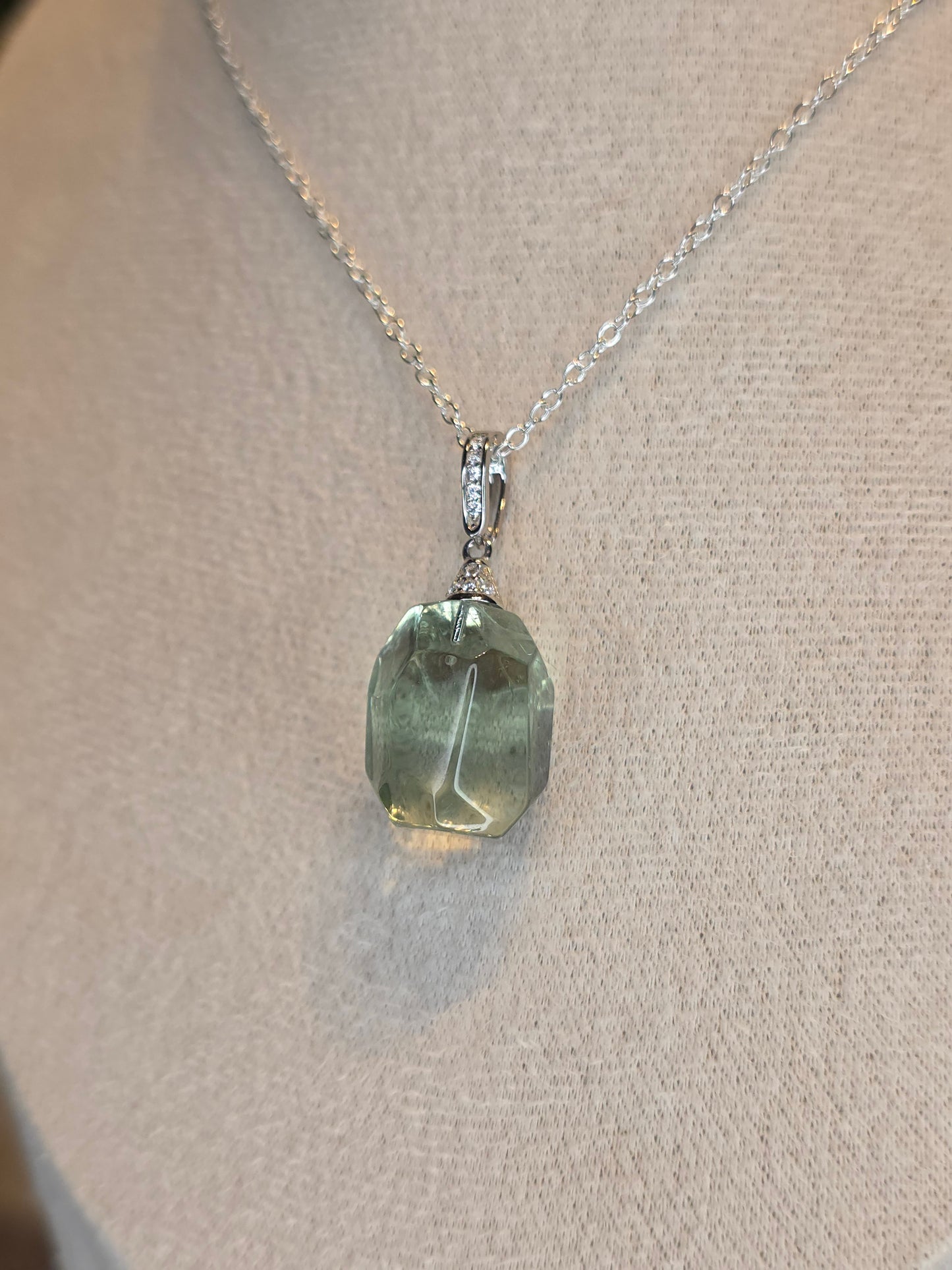 S925 Silver Green Quartz Prasiolite with Moissanite Necklace