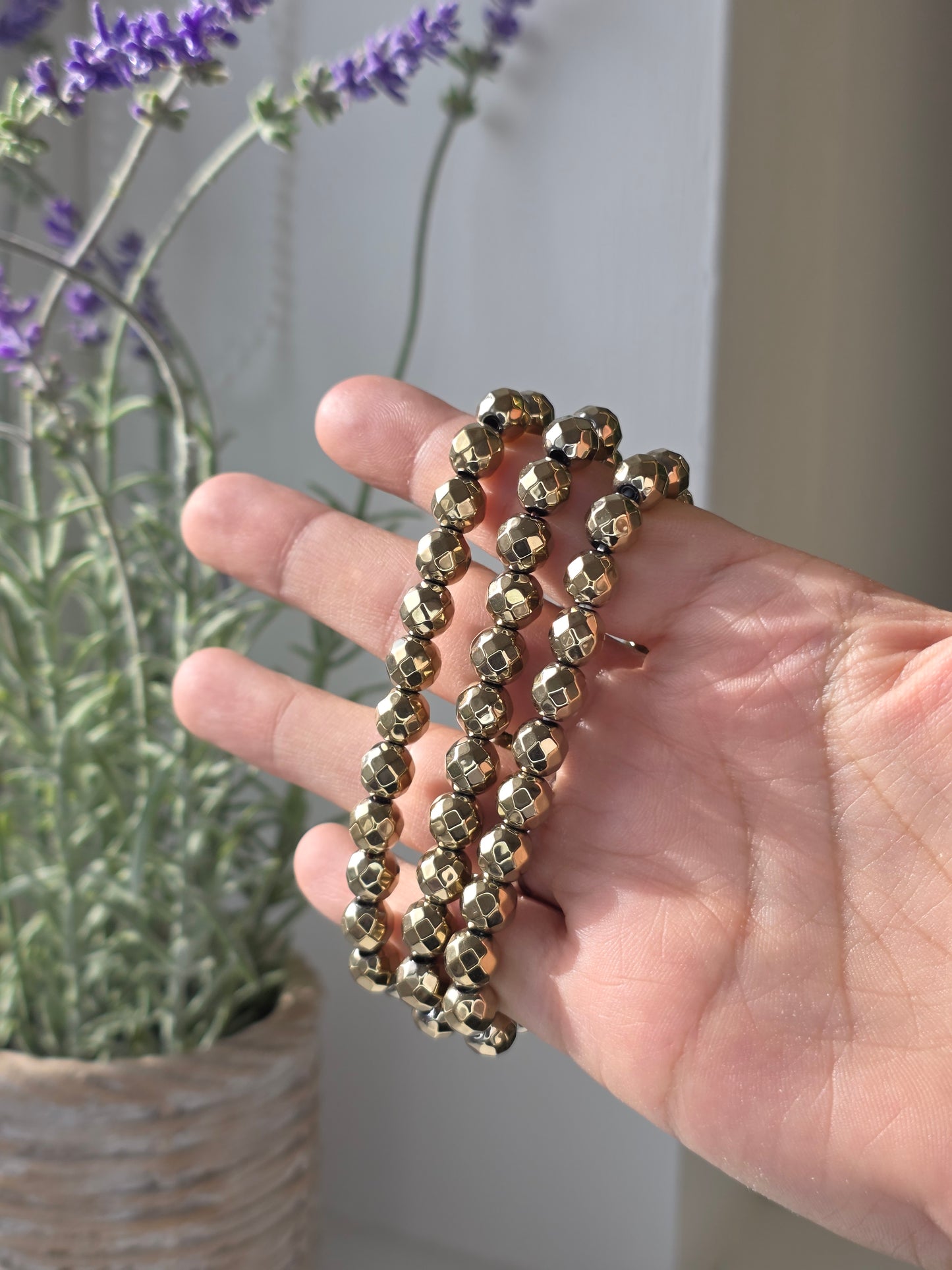 Pyrite - Facetted Round Bead Bracelet 8mm