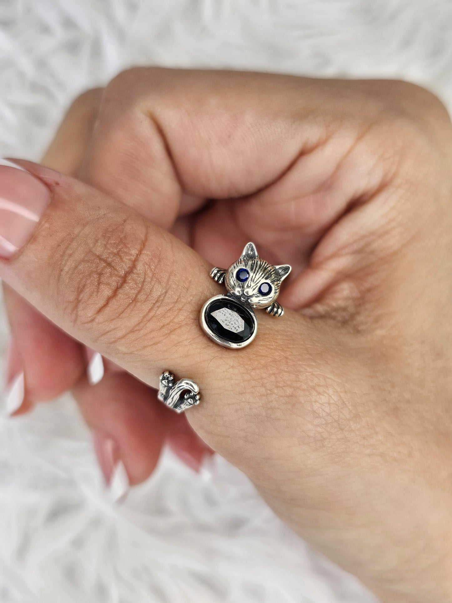 S925 Silver Adjustable Cat Ring - MAS0933