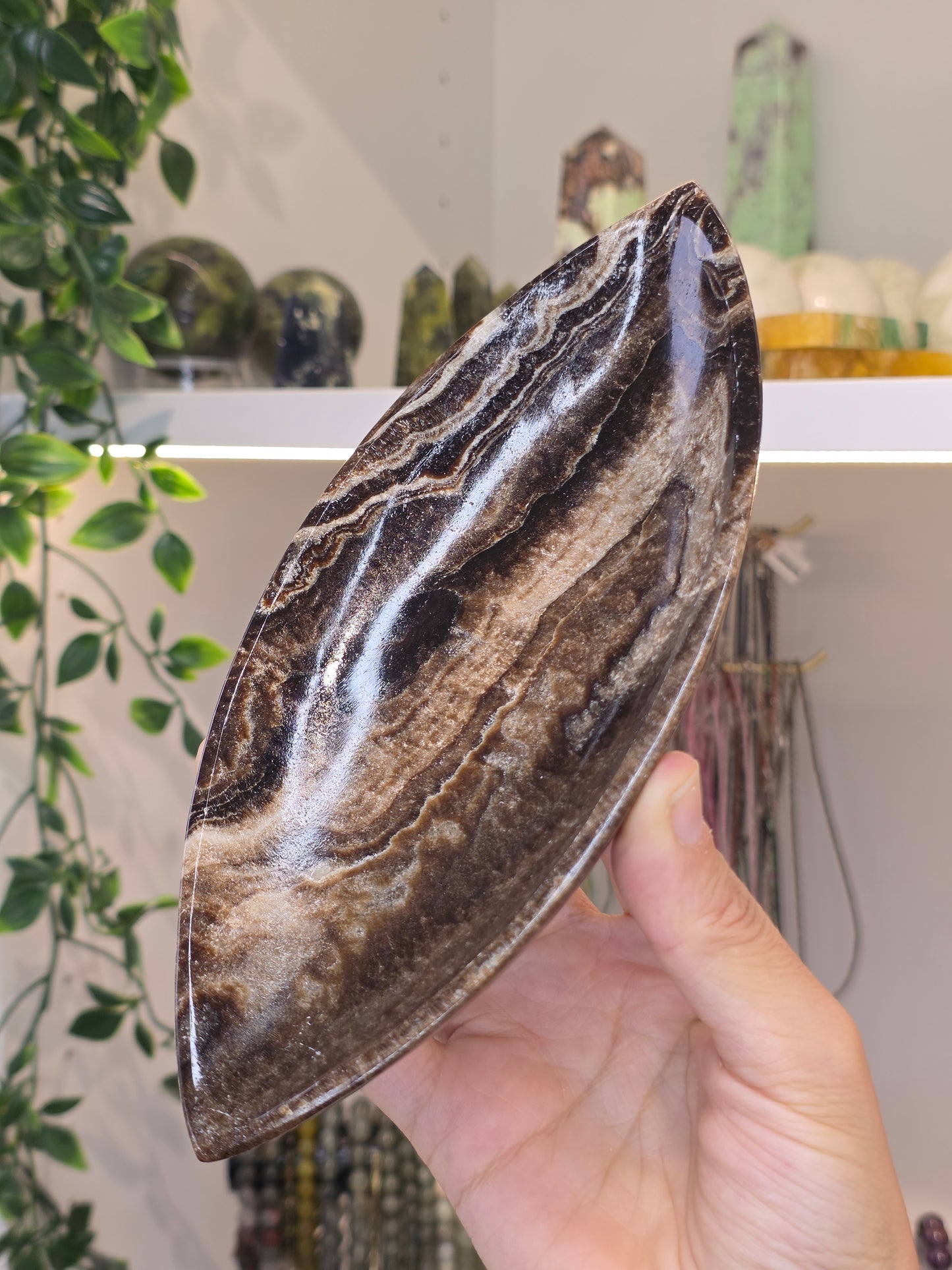 Mexican Onyx Leaf Bowl Tray Plate - Chocolate Calcite - B