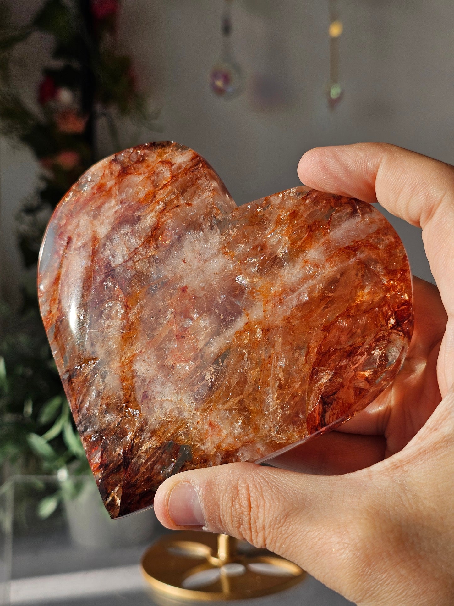 High Quality Fire Quartz Heart on Custom Stand - MAS0815