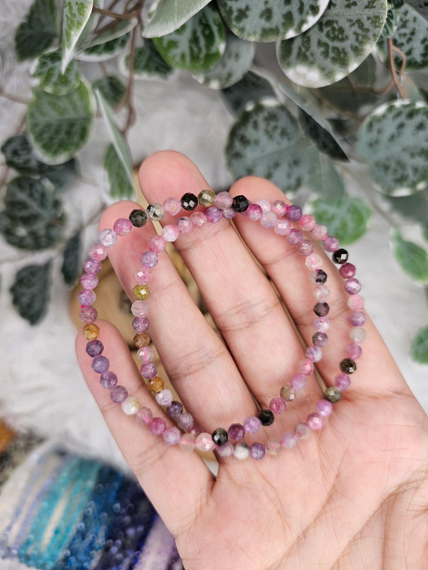 4mm Facetted Amethyst, Aquamarine, Blue Lace, Ruby Zoisite, Lapis Lazuli, Sodlite, Tourmaline, Lepidolite, Malachite, Apatite, Amazonite Moonstone Bracelet - MAS0991