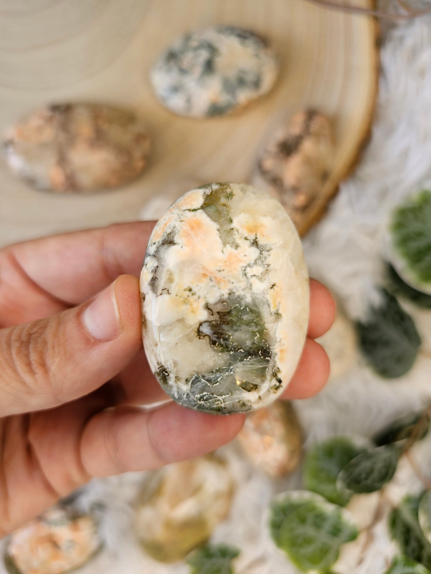 Stilbite with Heulandite Palm Stone - MAS0589