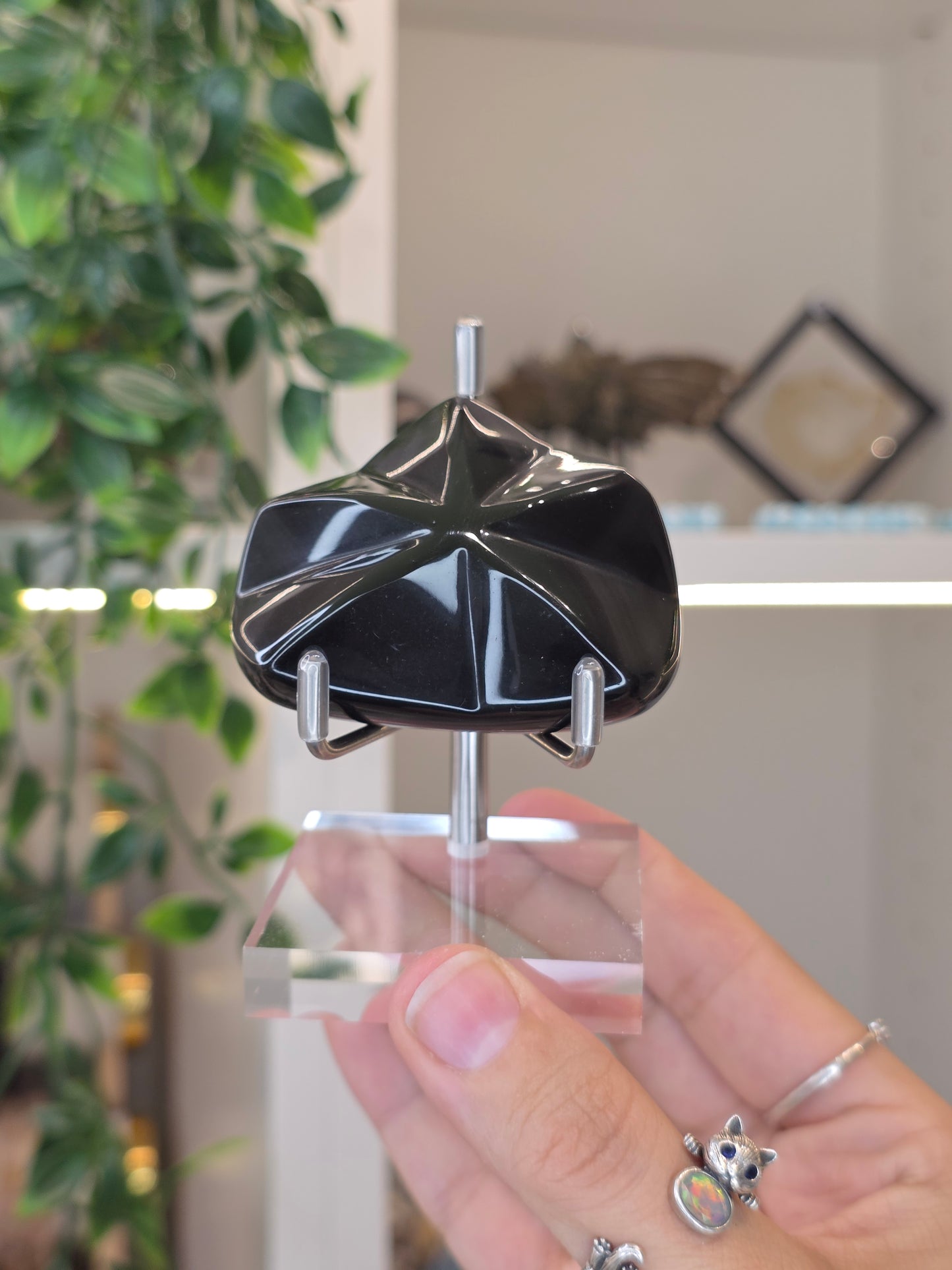 Mexican Rainbow Obsidian Star Carving with stand - B
