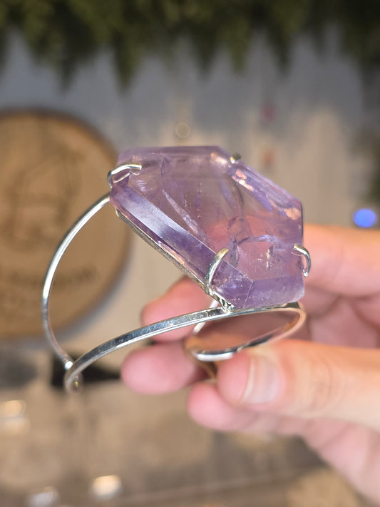 Brazilian Bahia Amethyst Silver Plated Adjustable Bangle
