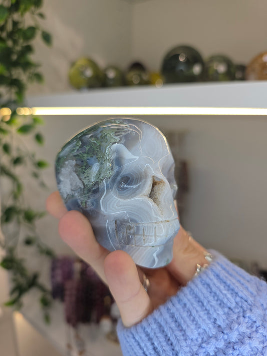 Moss Agate Skull D