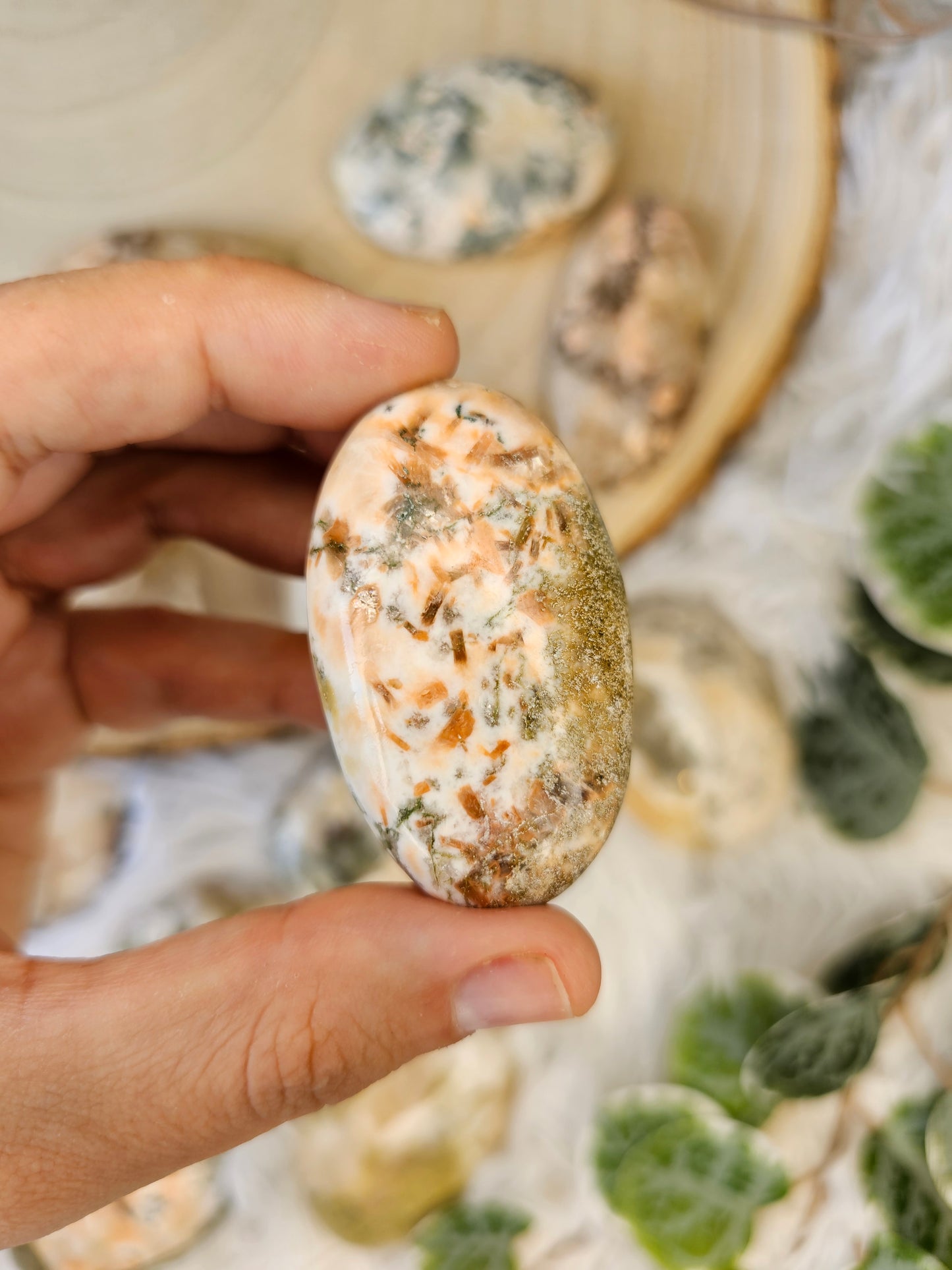 Stilbite with Heulandite Palm Stone - MAS0589