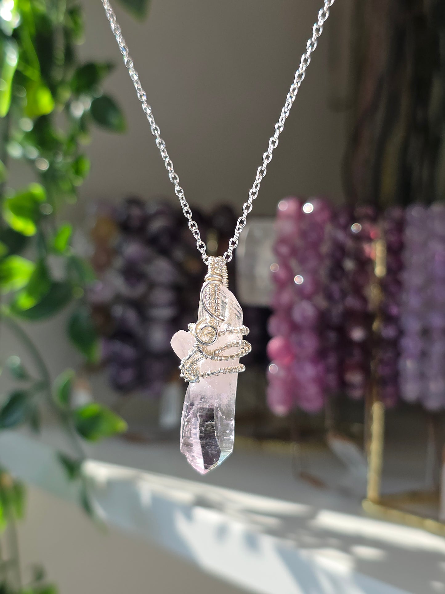 S925 Silver Mexican Vera Cruz Amethyst Hand Wrapped Necklace - D