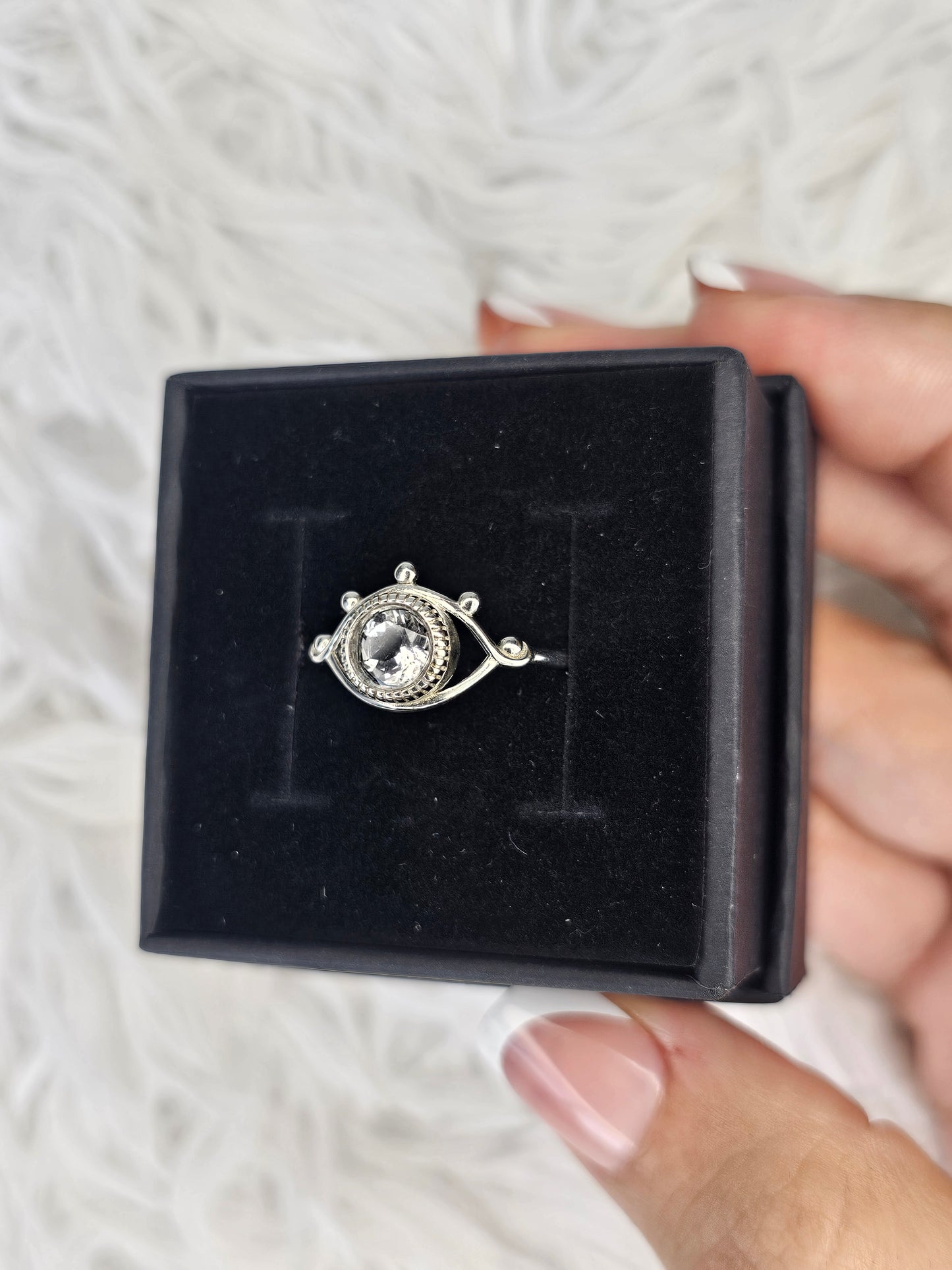 S925 Silver Adjustable Clear Quartz Ring - MAS0948