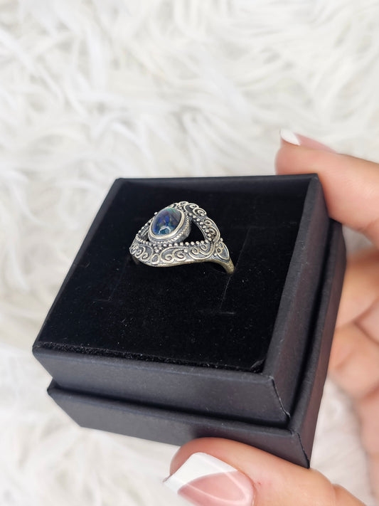 S925 Silver Adjustable Black Opal Ring - MAS0929