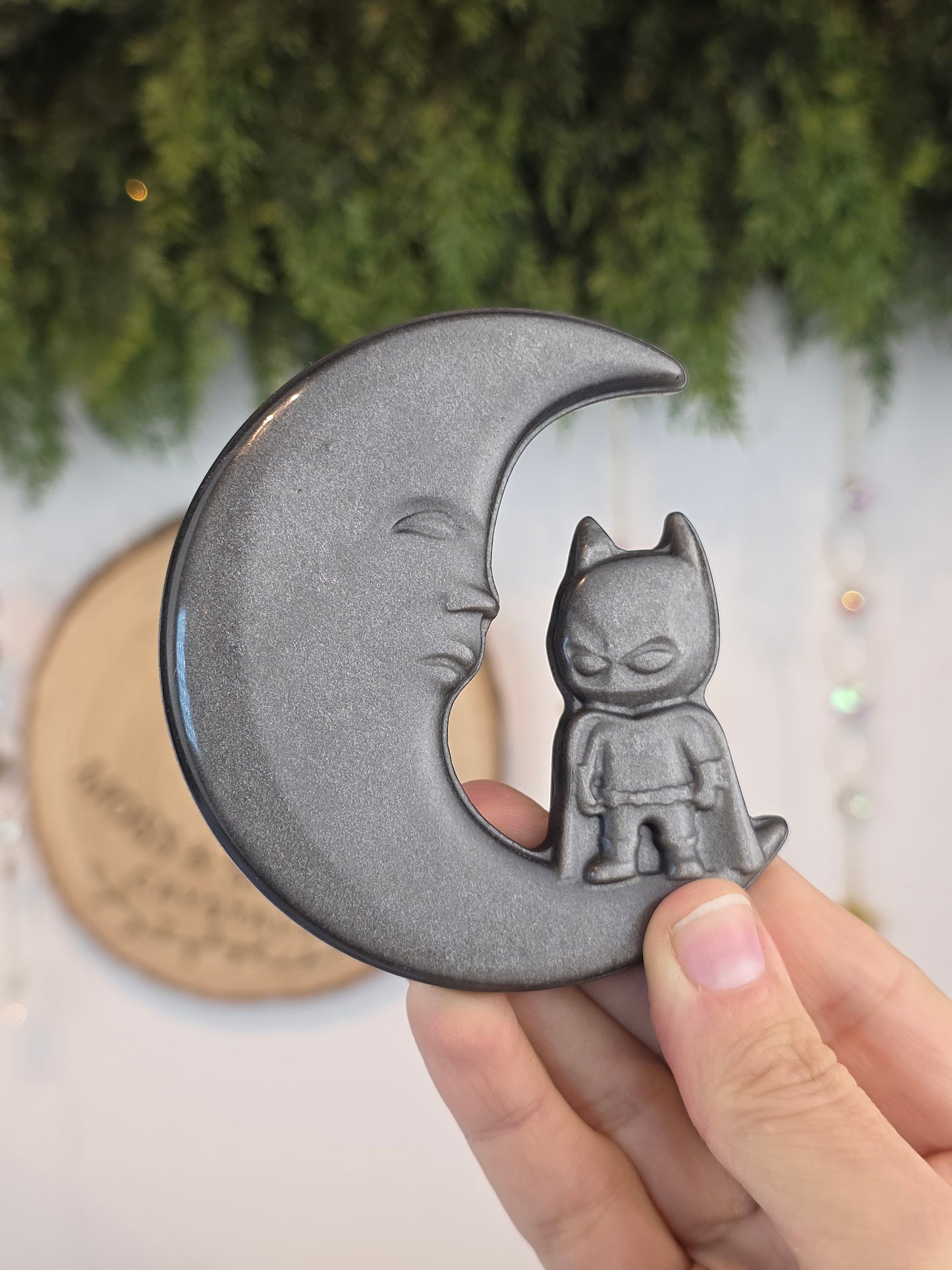Silver Sheen Obsidian Moon with Batman