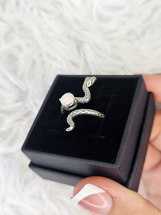 S925 Silver Adjustable Opal Snake Ring - MAS0918