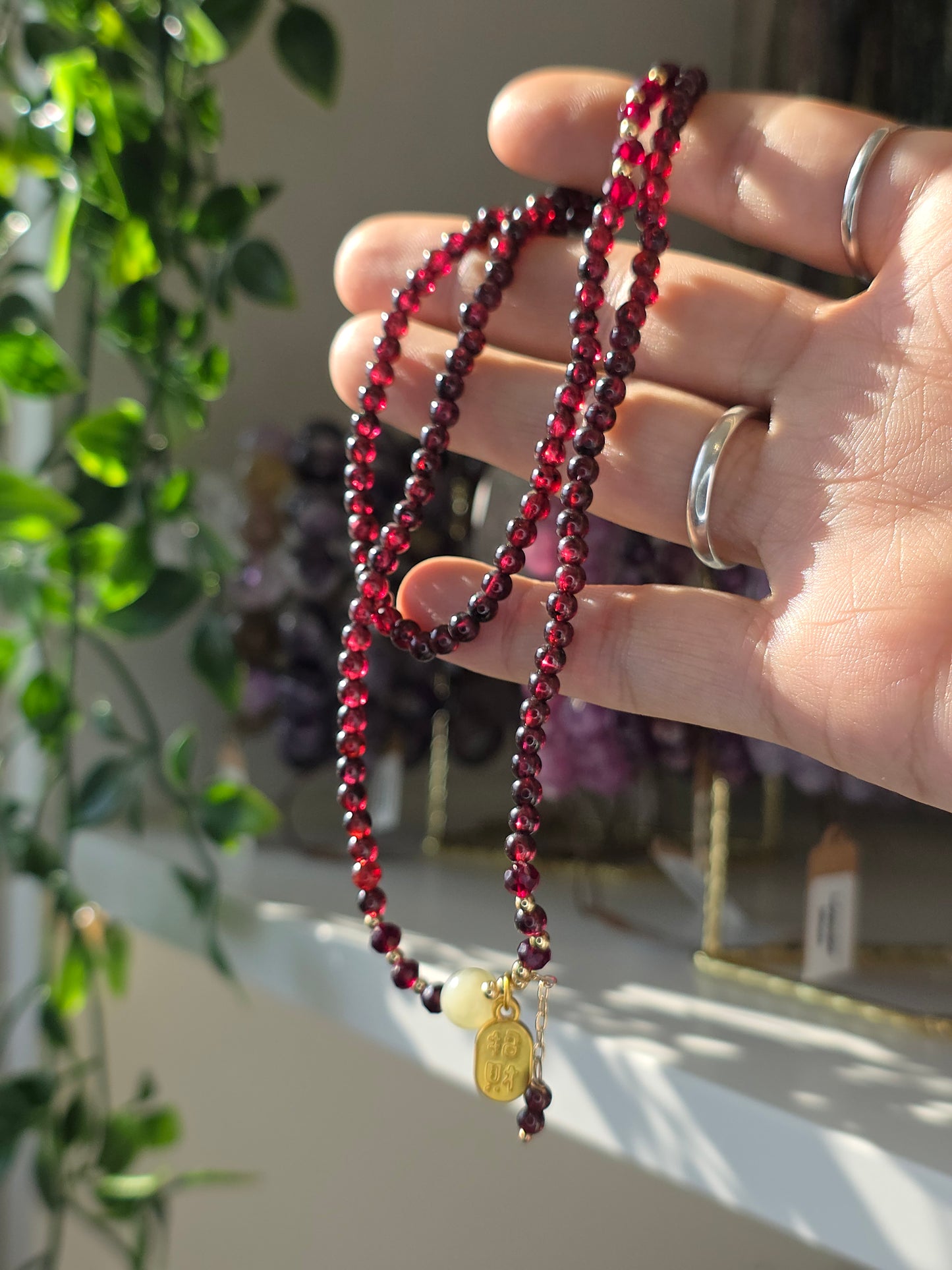High Quality Garnet Bead necklace with S925 Spacers coated in 18ct Gold