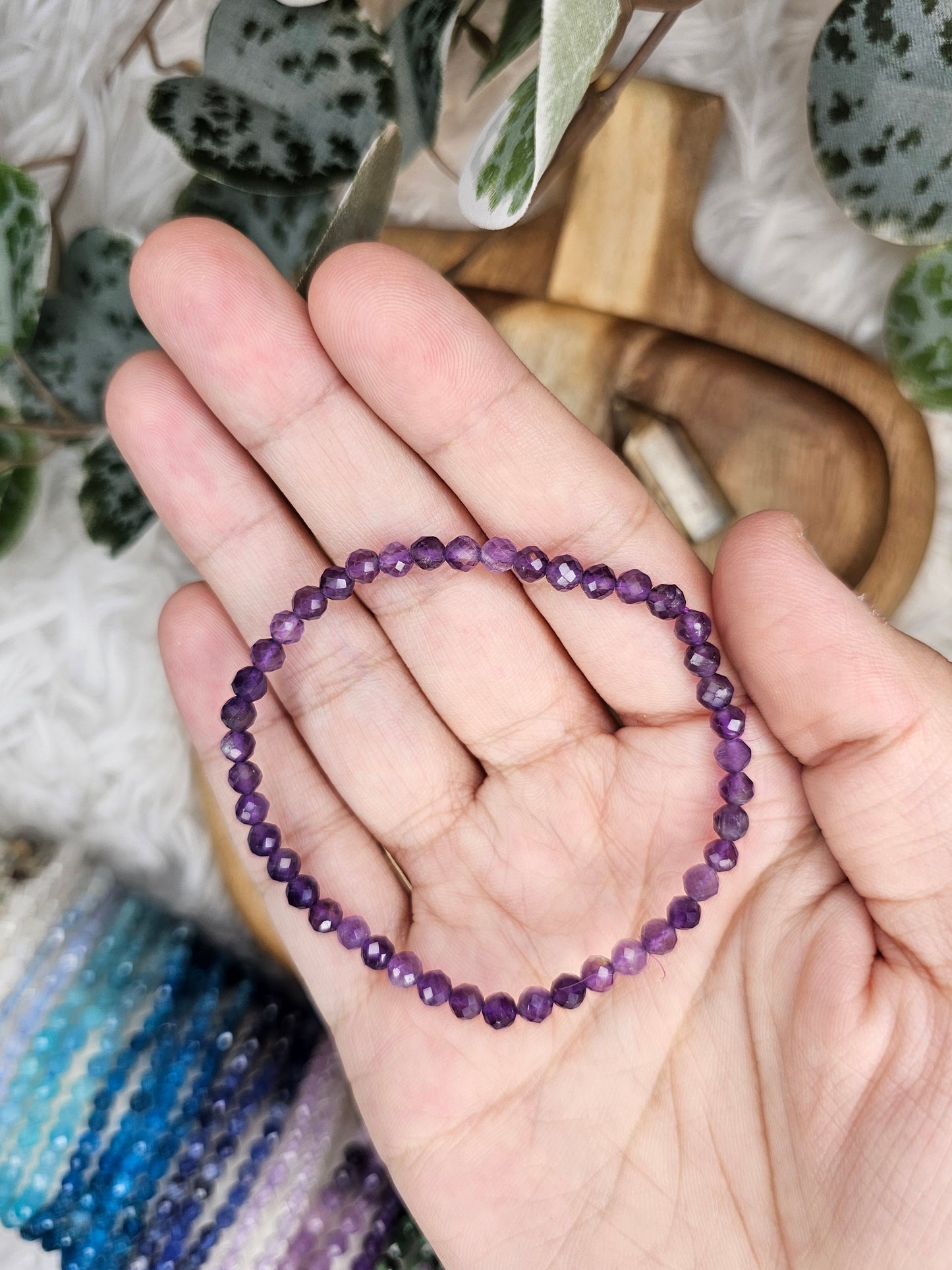 4mm Facetted Amethyst, Aquamarine, Blue Lace, Ruby Zoisite, Lapis Lazuli, Sodlite, Tourmaline, Lepidolite, Malachite, Apatite, Amazonite Moonstone Bracelet - MAS0991