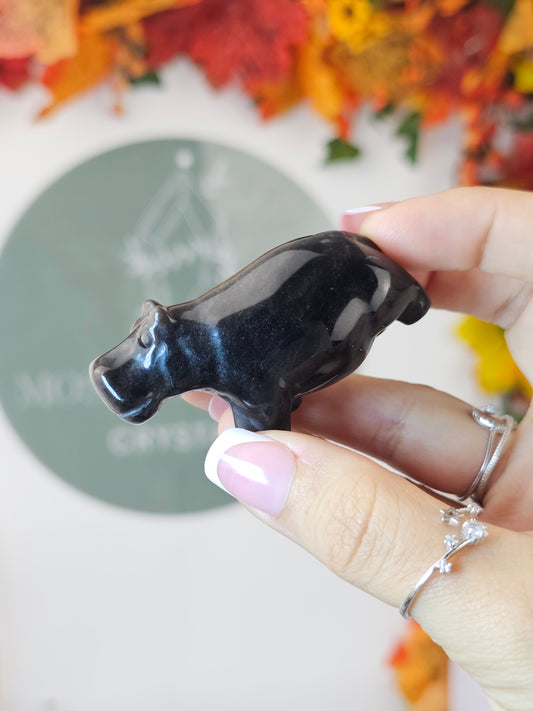 Silver Sheen Obsidian Hippo - MAS1431