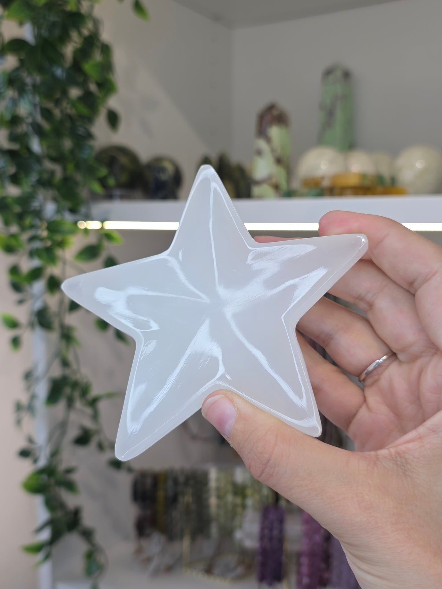 Mexican Onyx Star Shape Bowl Trinket Dish - White Calcite - C