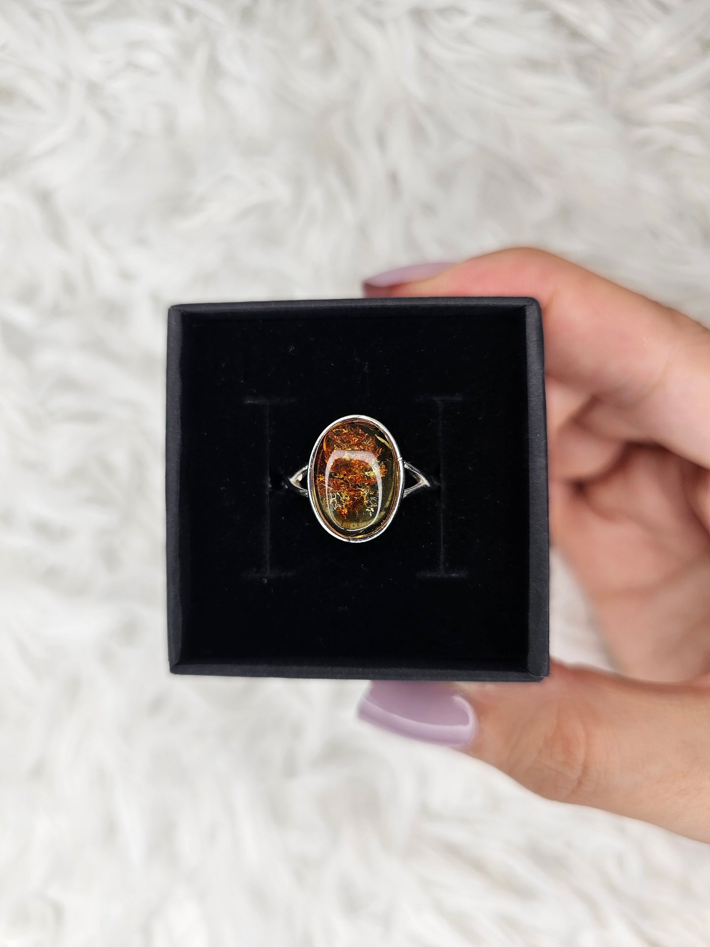 S925 Silver Adjustable Flower Amber Ring - MAS1034