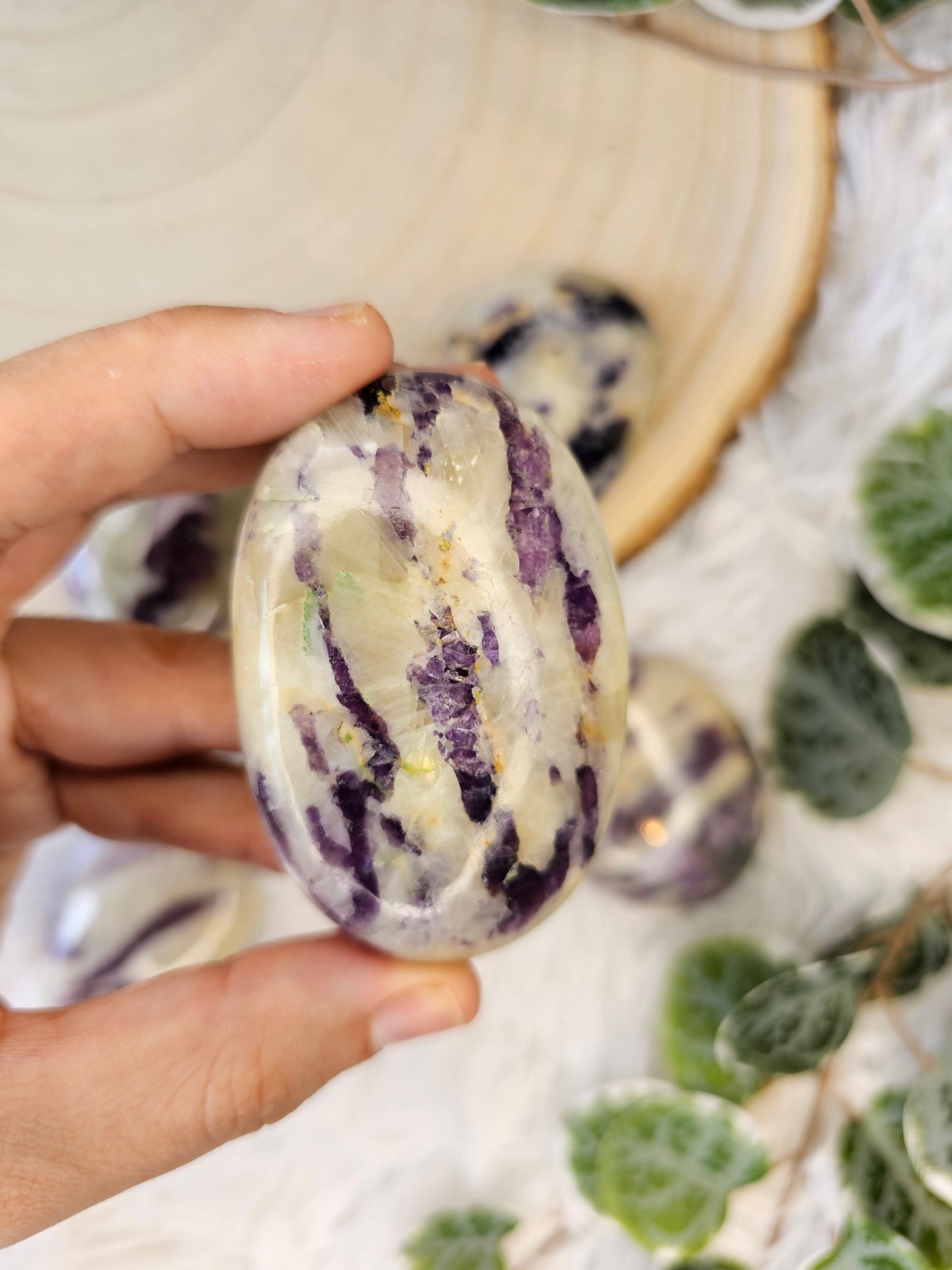 Purple Fluorite with Calcite Palm Stone - MAS0585