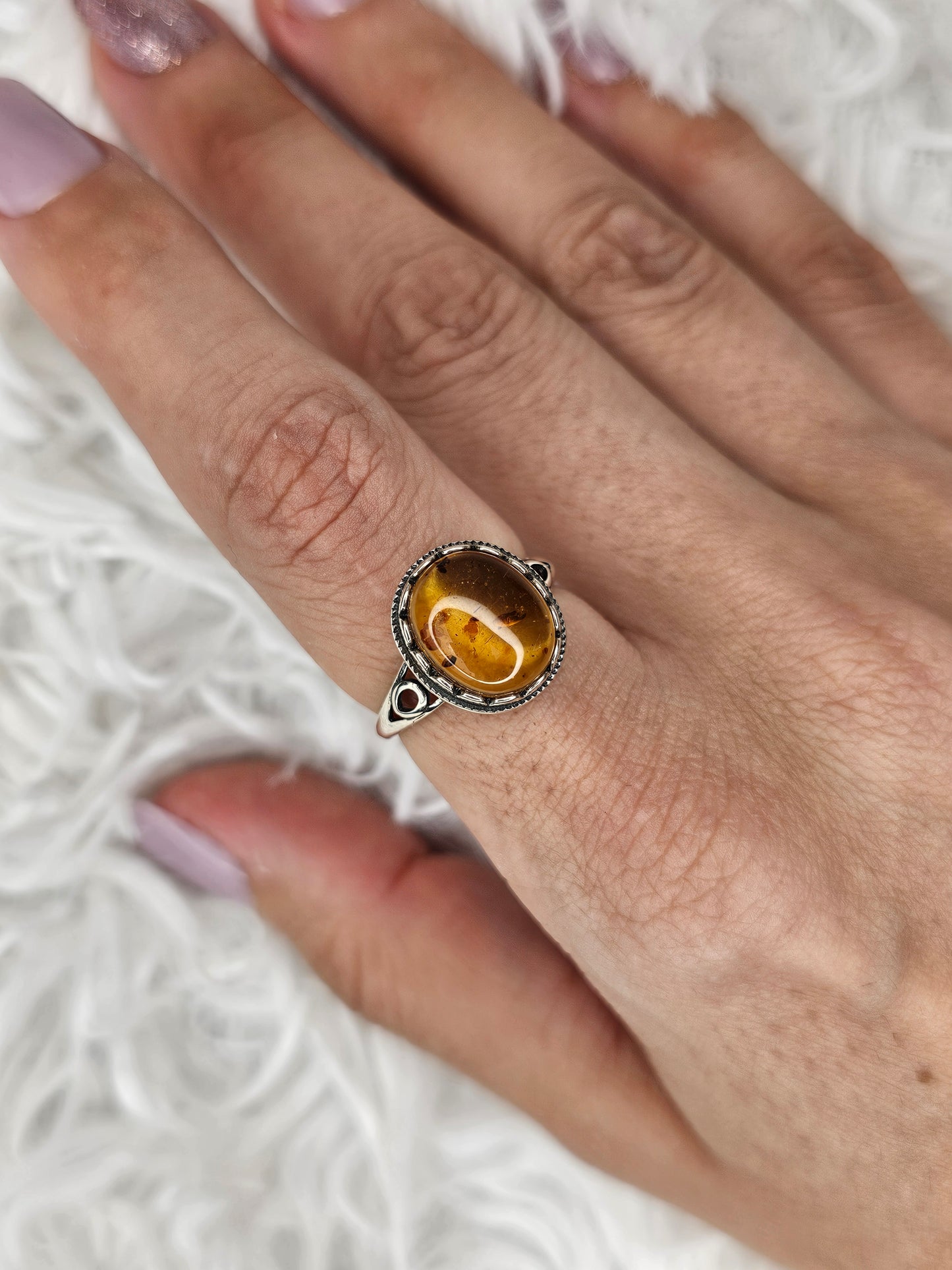 S925 Silver Adjustable Flower Amber Ring - MAS1039