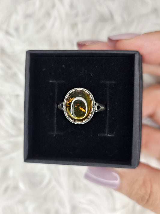 S925 Silver Adjustable Flower Amber Ring - MAS1039