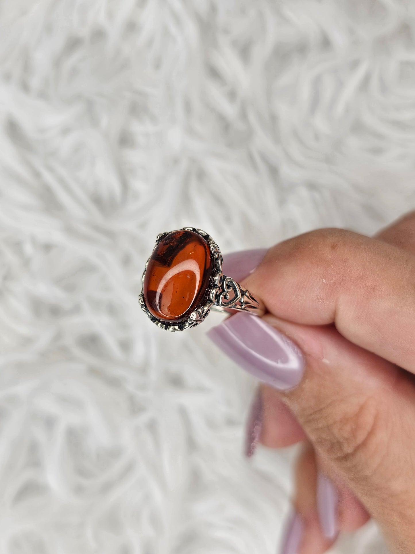 S925 Silver Adjustable Blood Amber Ring - MAS1042
