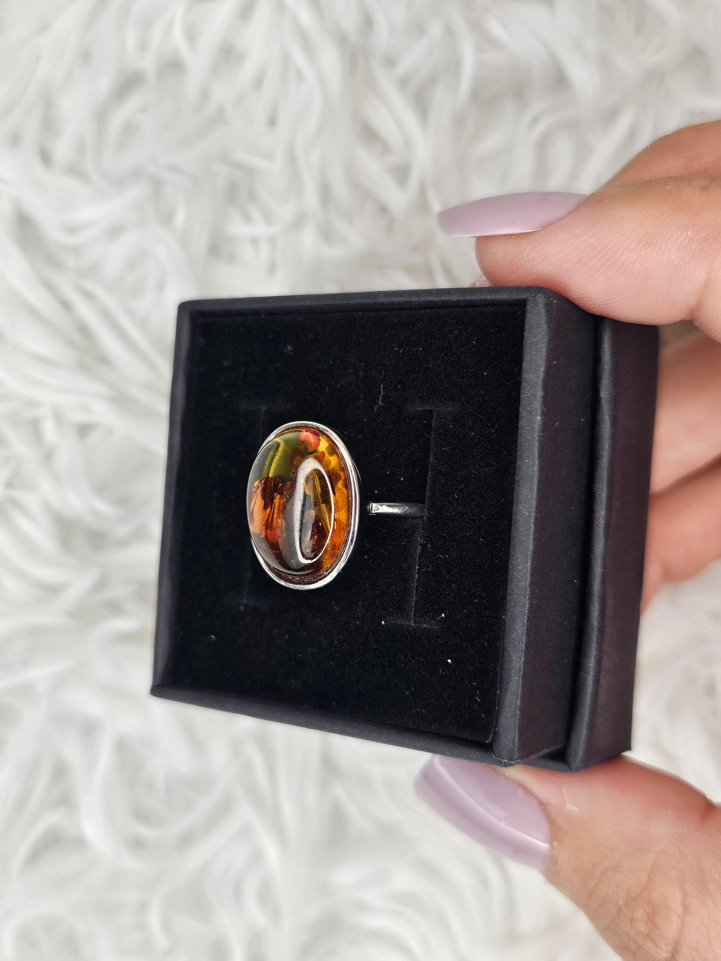 S925 Silver Adjustable Flower Amber Ring - MAS1043