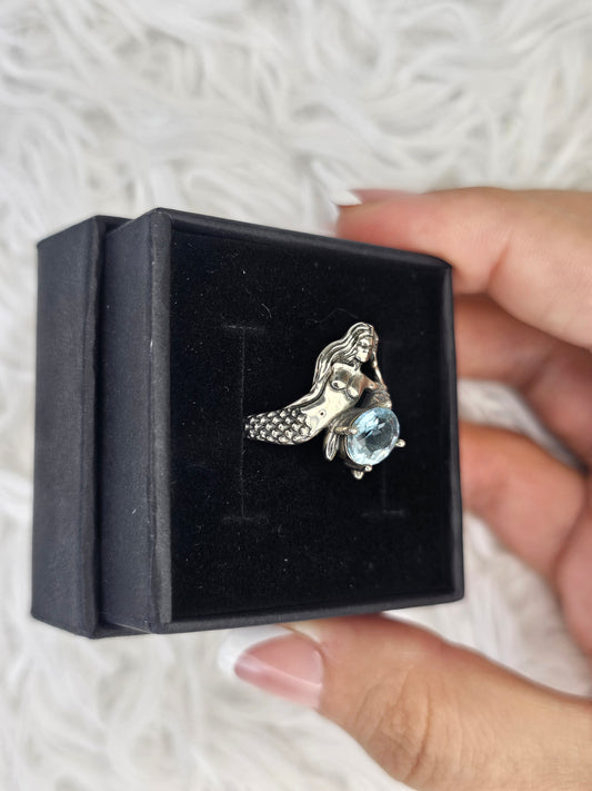 S925 Silver Adjustable Topaz Mermaid Ring - MAS0950