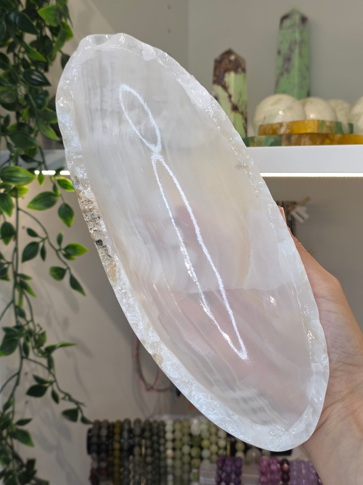 Mexican Onyx Canoe Bowl - White Calcite - A