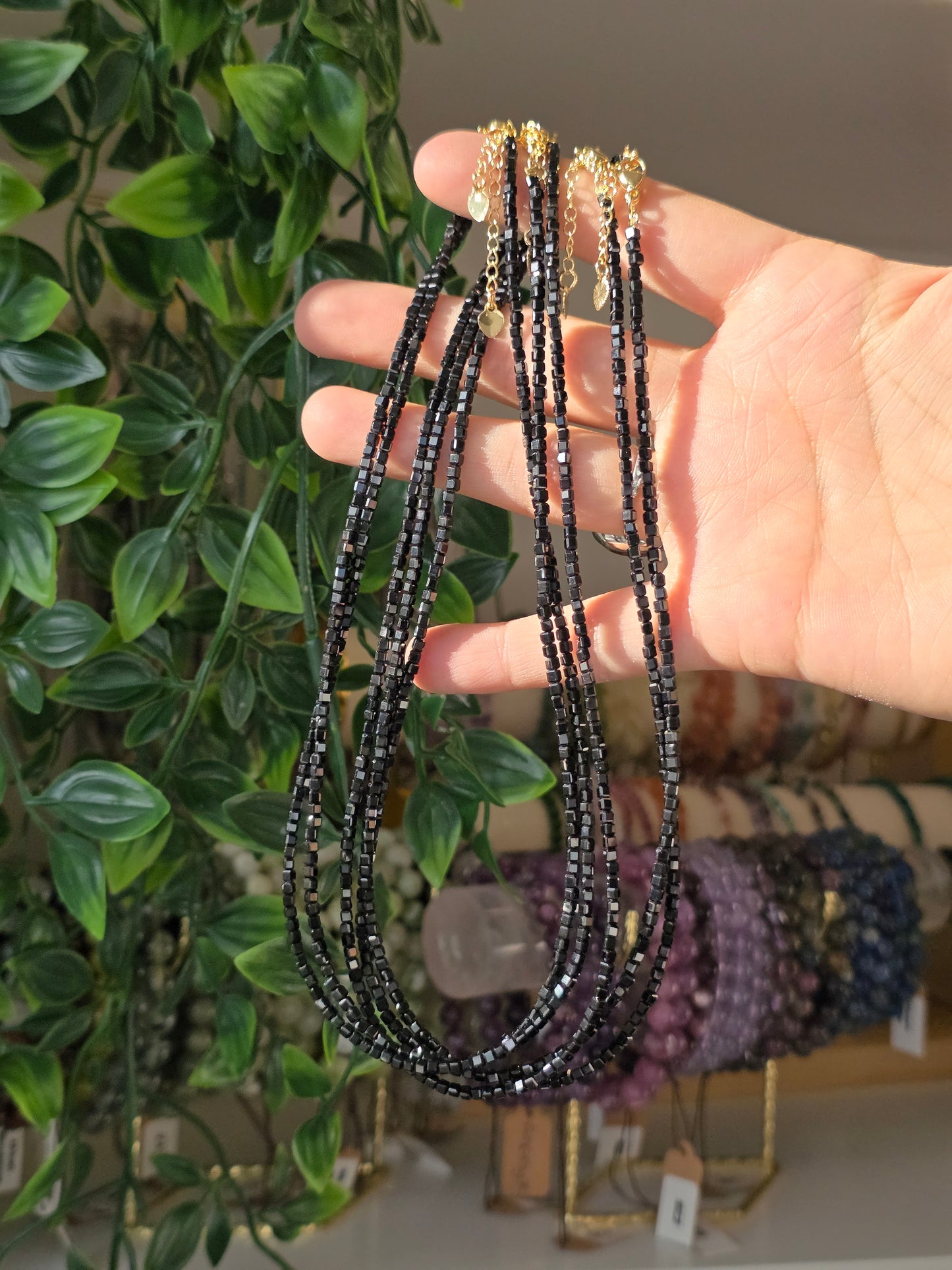 Black Tourmaline - Facetted Cubic Bead Necklace 2mm