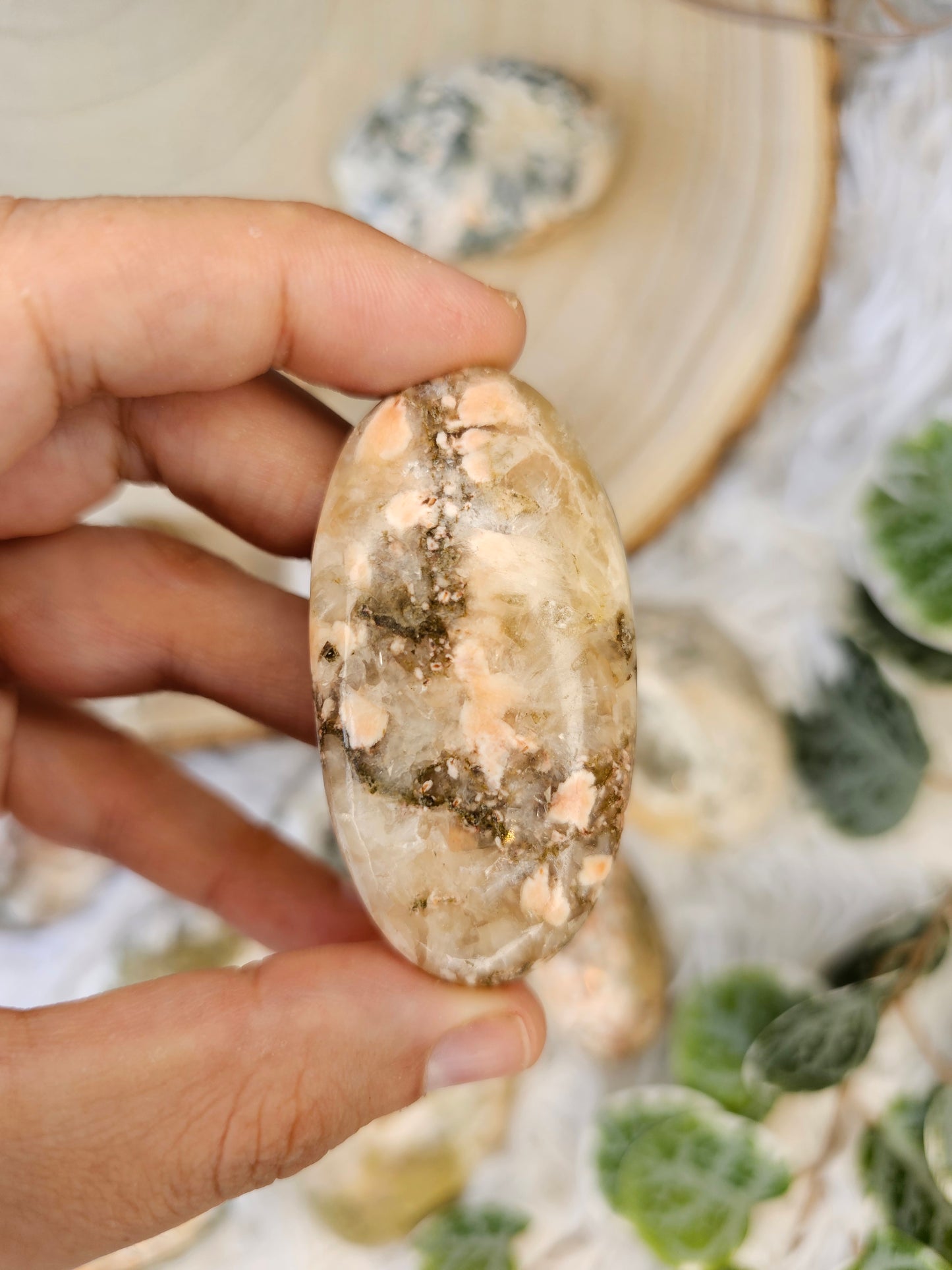 Stilbite with Heulandite Palm Stone - MAS0589