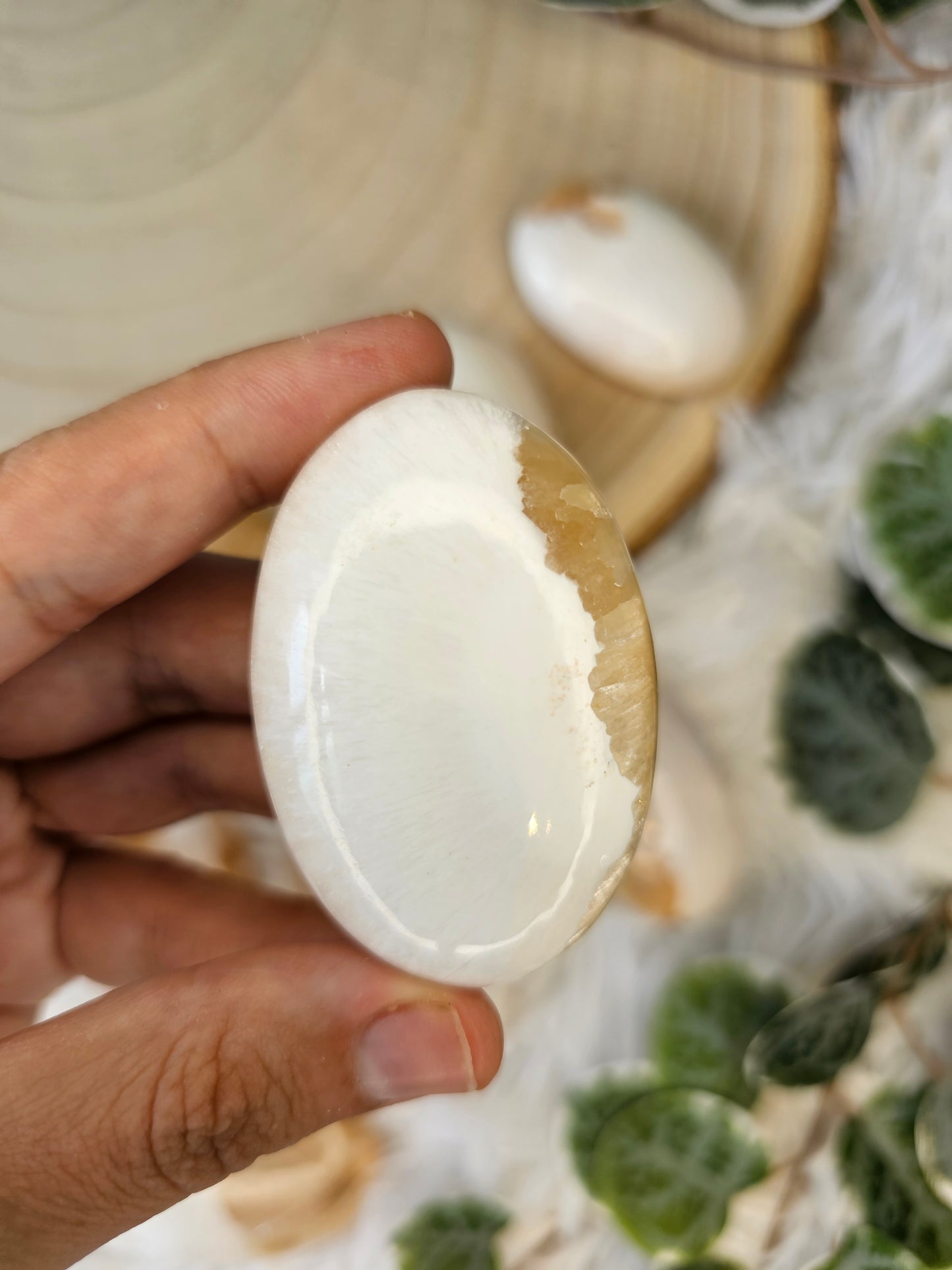 Stilbite with Scolecite Palm Stone - MAS0588