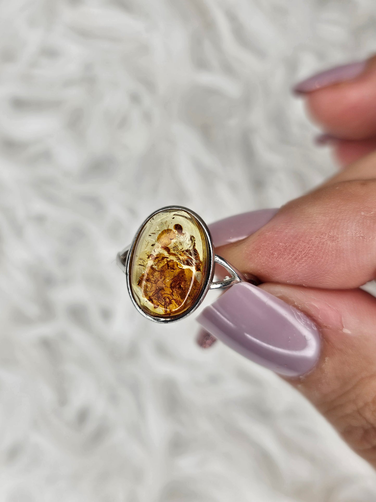 S925 Silver Adjustable Flower Amber Ring - MAS1034