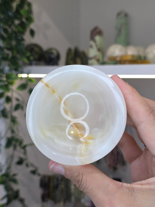 Small Round Mexican Onyx Bowl - Honey Calcite - C