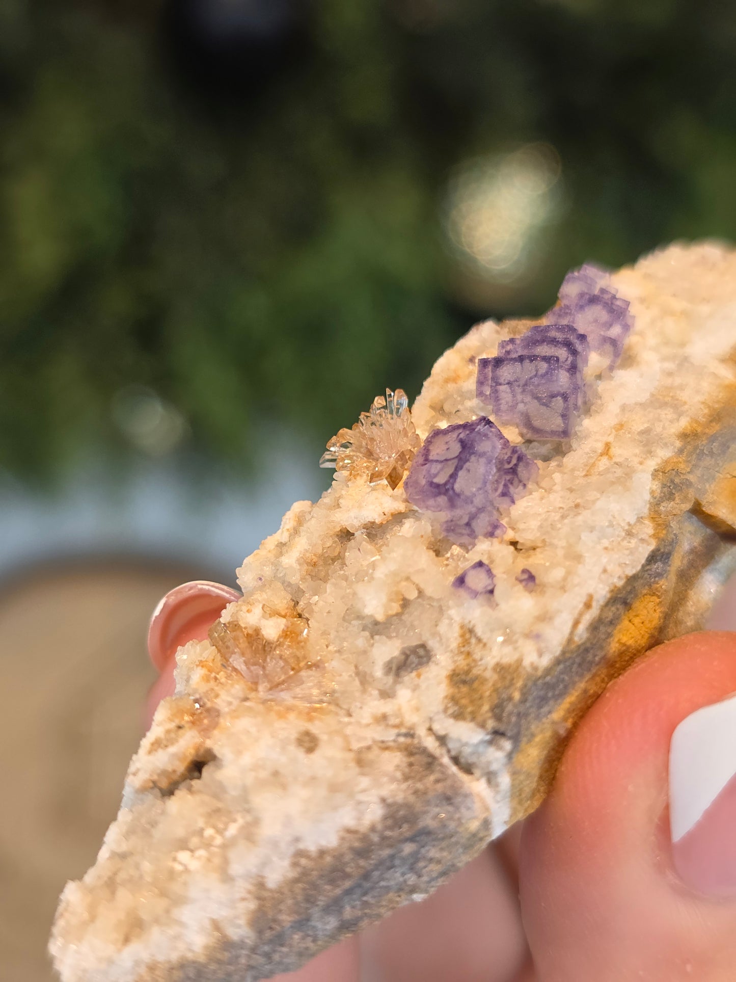 UV reactive Creedite with Purple QR Fluorite from the Dachang Mine, Guizhou, China - MAS6124